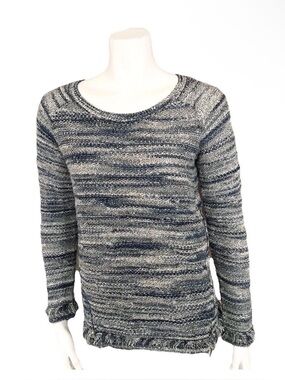 International Comcepts INC Blue Grey Metallic Striped Fringe Sweater Size XS